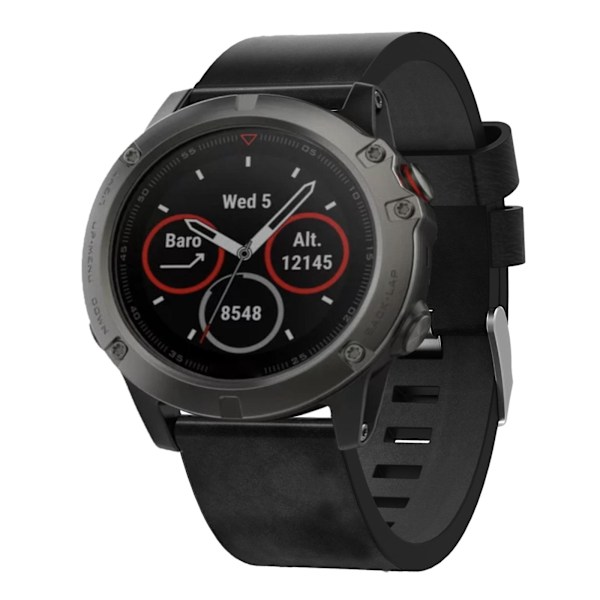 Sort Sort Læder Urrem kompatibel med Garmin Fenix 5x Sapphire