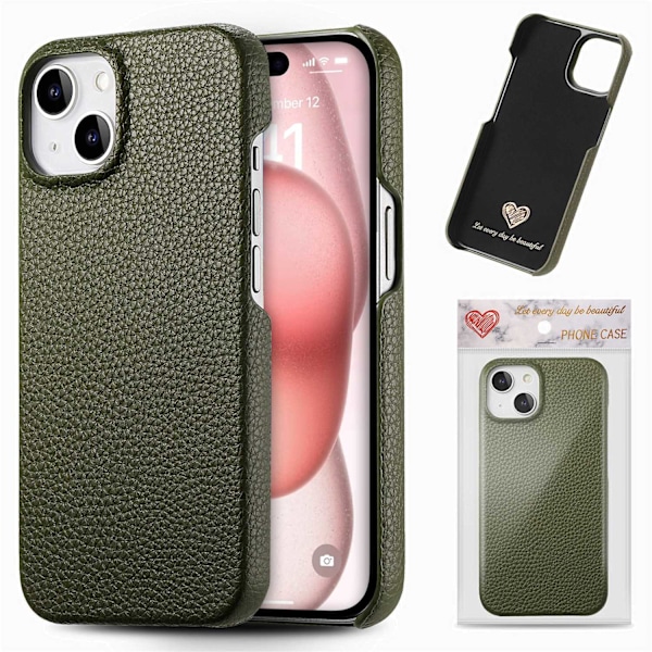 Etui for iPhone 15 Pro Max Midnight Green, klassisk, enkelt, eksklusivt, småsteintekstur, halvdekkende