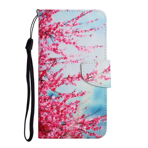 Etui til iPhone 13 mini Røde kirsebærblomster Malet Print Flip Wallet med Kortholder