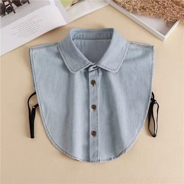 Lös krage för kvinnor, mångsidig tröja, mode spets S Light denim round neck-average size