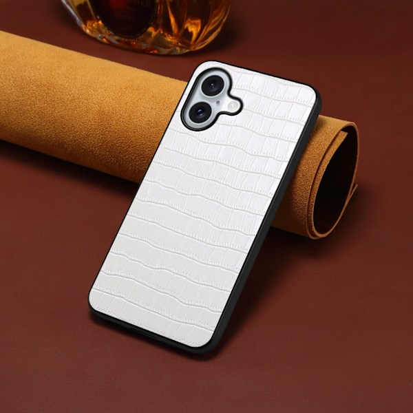 Etui til iPhone 15 Plus Hvit Krokodilleskinn