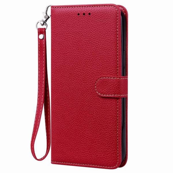 Etui til iPhone 14 6.1 Rød Pebbled Almindelig Wallet med Kortholder Flip