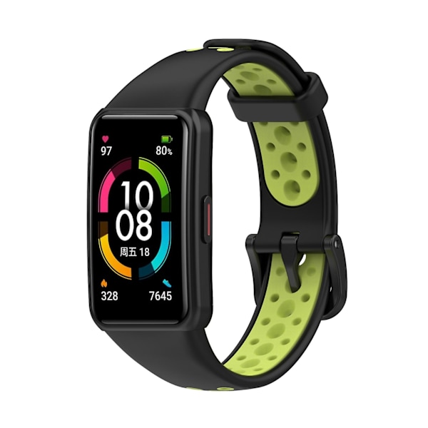 Sort Grøn Sort Grøn kompatibel med Huawei Band 6 / Honor Band 6 Tofarvet Silikonerem