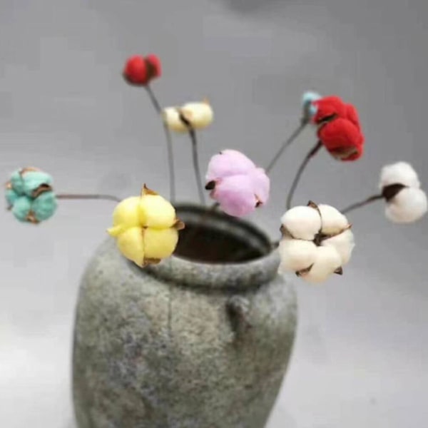 10 stk. Kunstige tørrede bomuldsblomster, blomstergren, scene, boligdekoration White