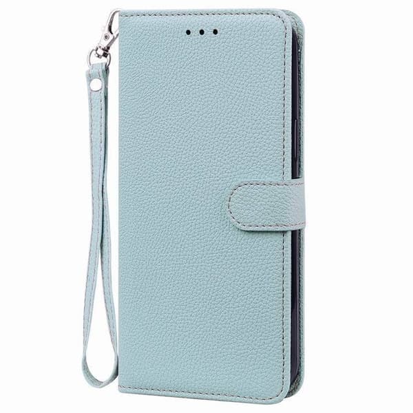 Etui til iPhone 14 6.1 Lyseblå Pebbled Almindelig Wallet med Kortholder Flip