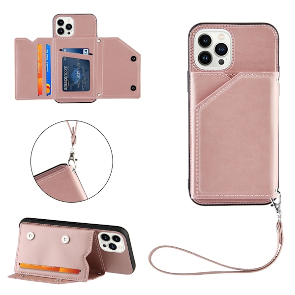 Etui til iPhone 13 mini Rosaguld (med armbånd) Soft-Touch Kortholder Rem Multi-Kort