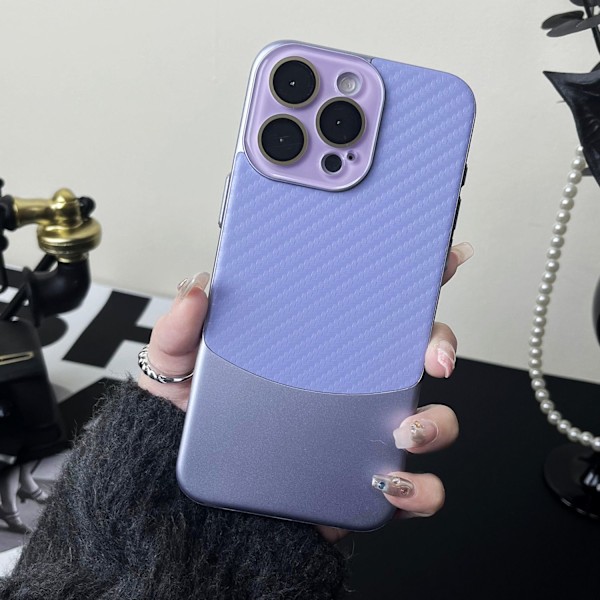 Fodral för iPhone 13promax Nappa läderskal - Nannuo lila Färgblockerad kolfiberlädermönster kristalllins