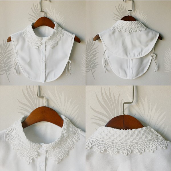 Dame falsk krage Avtakbar halv Vannløselig Broderi A White