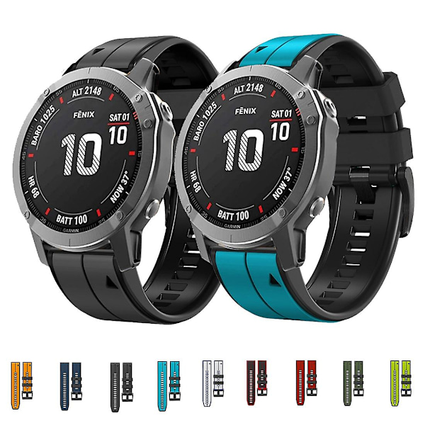 Himmelblå Svart Himmelblå Svart Silikon Sportsreim kompatibel med Garmin Fenix 7