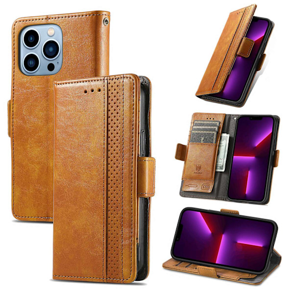 Etui til iPhone 14 Plus Lysebrun RFID-blokering Magnetisk Flip