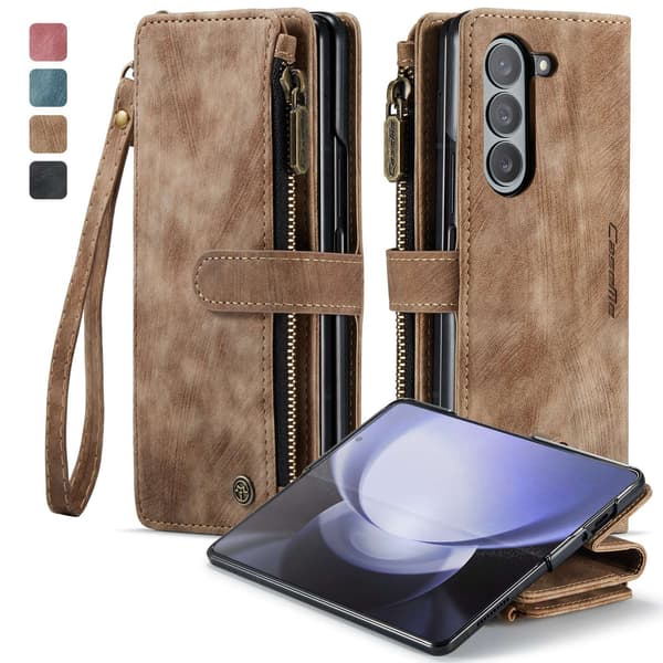 Etui til iPhone 15 Plus brun Flip Lommebok med Kortholder
