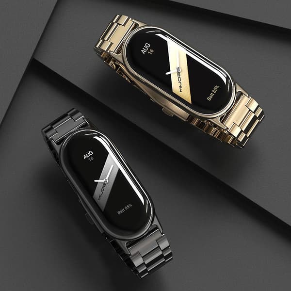 Sort Sort Mijobs Tre Perle Rustfrit Stål Rem kompatibel med Xiaomi Mi Band 8
