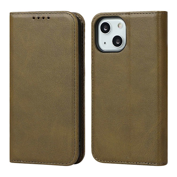 Etui til iPhone 14 Plus Mørkegrønt Kalveskind Flip