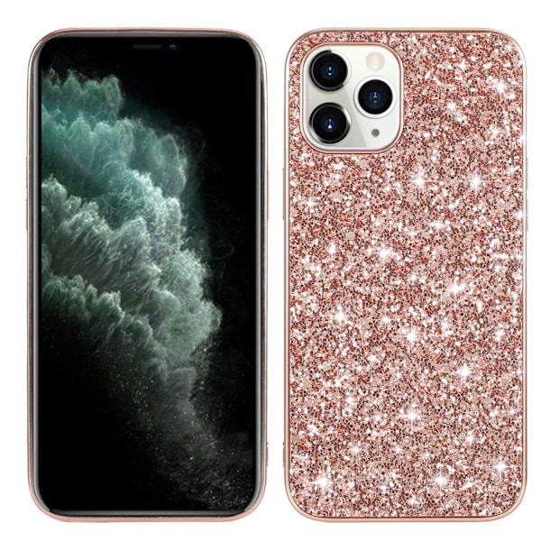 Etui til iPhone 16 E Flash rosaguld Elektroplettering glitter Læder Groft pulver diamantlæder