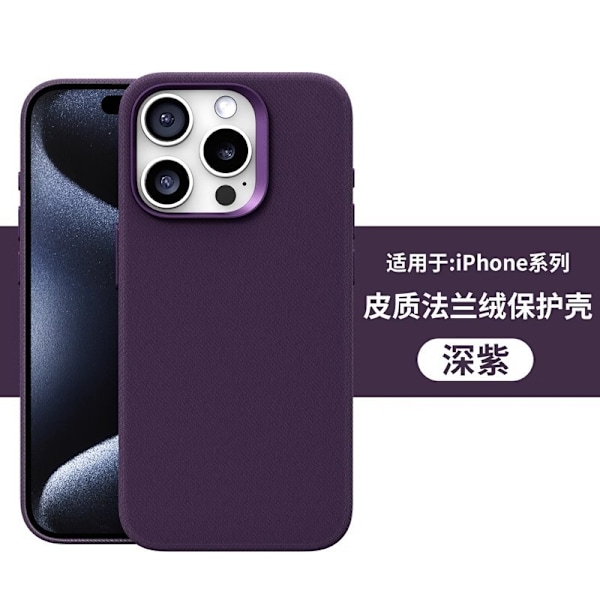 Etui til iPhone 16PRO Mørkelilla lædertekstur flannel magnetisk efterår og vinter fuld krop