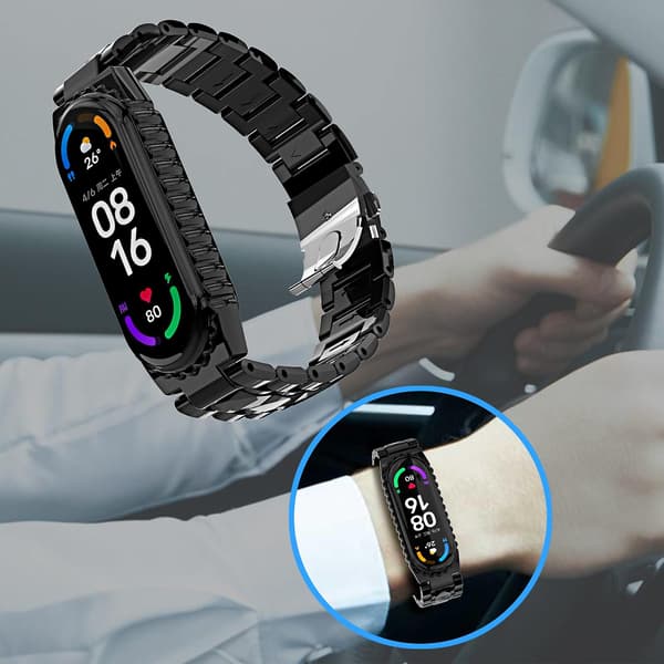 Sort Sort Rustfrit Stål Urrem kompatibel med Xiaomi Mi Band 6 / 5