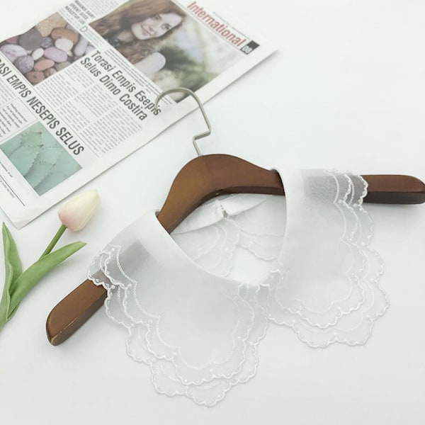 Dame falsk krage Avtakbar halv Avtakbar -Stykke Garn Emb White