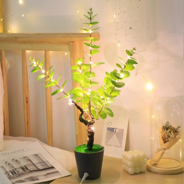 Keinotekoinen bonsai-puu valolla, USB-virtalähteellä, pöytäpöydälle asetettava ruukkukasvi, realistinen vihreys, tekokasvi toimisto- ja kodinsisustukseen C