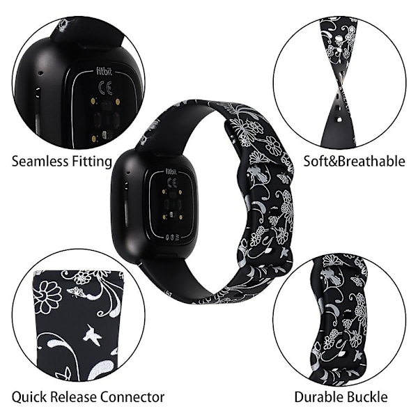 G G kompatibel med Fitbit Versa 3 Trykt Klokkereim, Størrelse: l