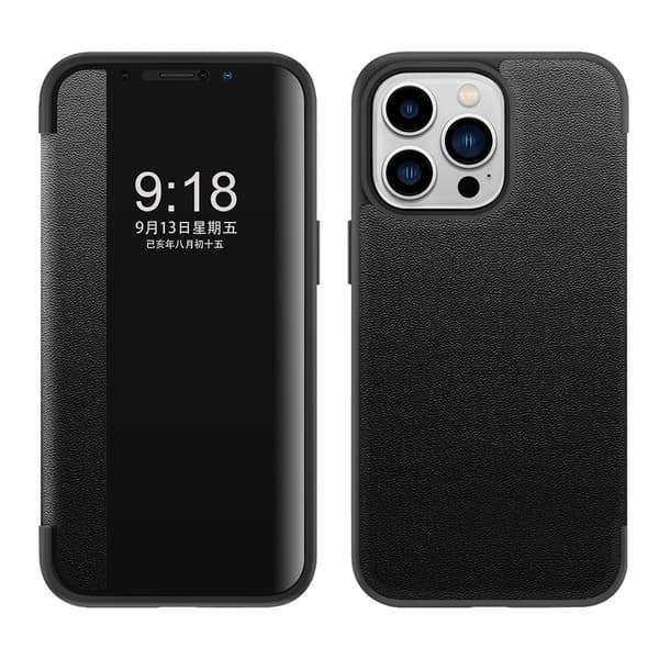 Etui til iPhone 15 Pro Max Mørk Natt Lær Flip