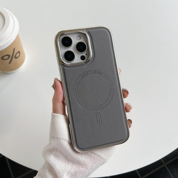 Kotelo iPhone 16proMax -puhelimelle, alkuperäinen tuhka, alkuperäinen värinen nahkakuvio, magneettinen pinnoitus