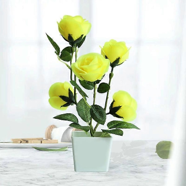 1 Sett Kunstig Potteplante Ornamentalt Sjarmerende Plast Lett å Vedlikeholde Simulering Roseblomst for Balkong Bright Red