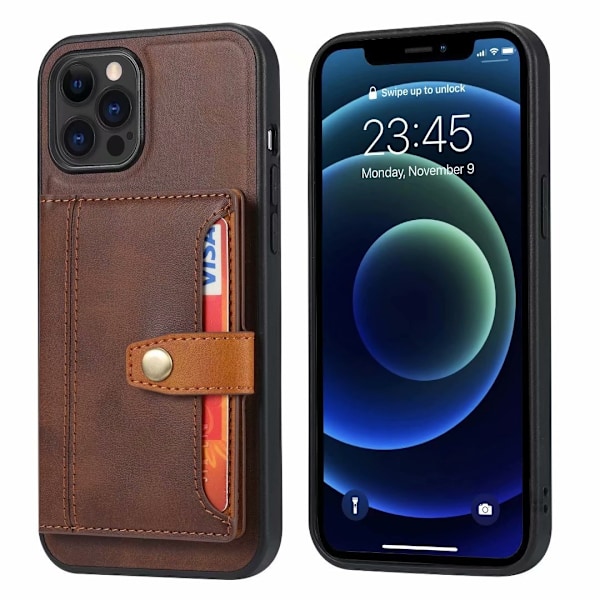 Etui til iPhone 16 brun NIU læderpung med kortholder og mode stand
