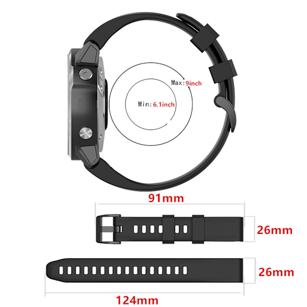 Sort Sort 26mm Silikone Sportsrem kompatibel med Garmin Fenix 3 Hr