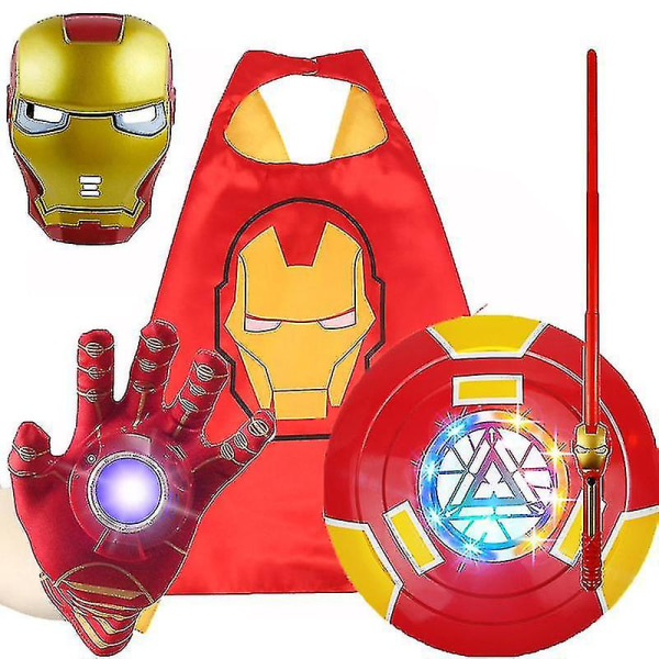 Nya Iron Man Mask Handske Cloak Shield Sets med ljus för fest _y Luminous gloves 5 set