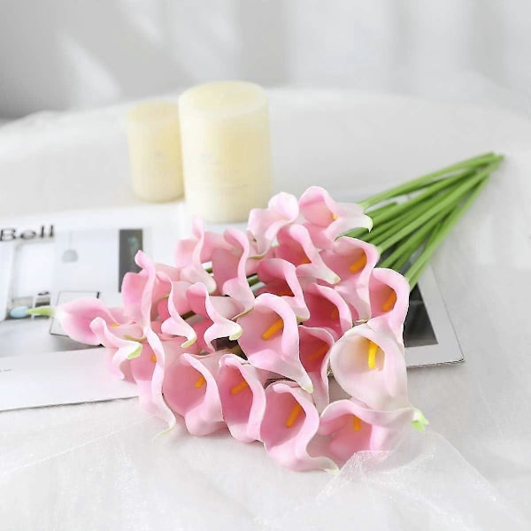 24 st Calla Lilja Bröllopsbukett Latex Real Touch Konstgjorda Blommor (Blå och Vit) Pink