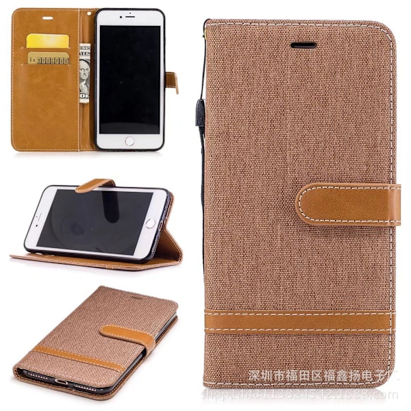 Fodral för iPhone 13 Mini brun Denim Blandade Material Kontrastfärg Plånbok med Korthållare Flip