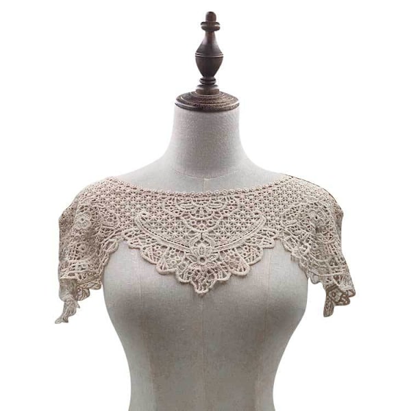 Dame falsk krage Avtakbar halv Hul Brodert Liten W Light coffee
