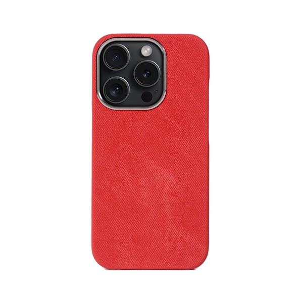 Fodral för iPhone 15 magnetisk röd Magnetisk helkropps handgjord flanellläder hemma