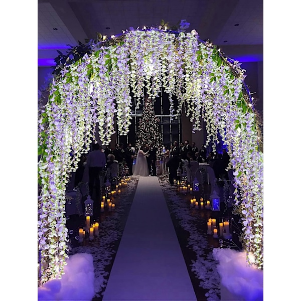 12 stk. Kunstig Fake Wisteria Slyngplante Rattan Hængende Guirlande Silkeblomster Snor Hjemmefest Bryllupsdekoration 1,1 meter/stk. (Lilla 2)