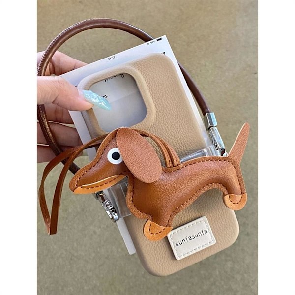 Etui til iPhone 13 Pro Brun base + brun dachshund hund bakklips lærkobbel Søt dachshund lærteksturert bakklips myk
