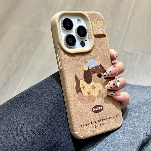 Fodral för iPhone 16 Stjärnkappa tax enkel skal Höst och vinter läder söt hund 3D docka tecknad