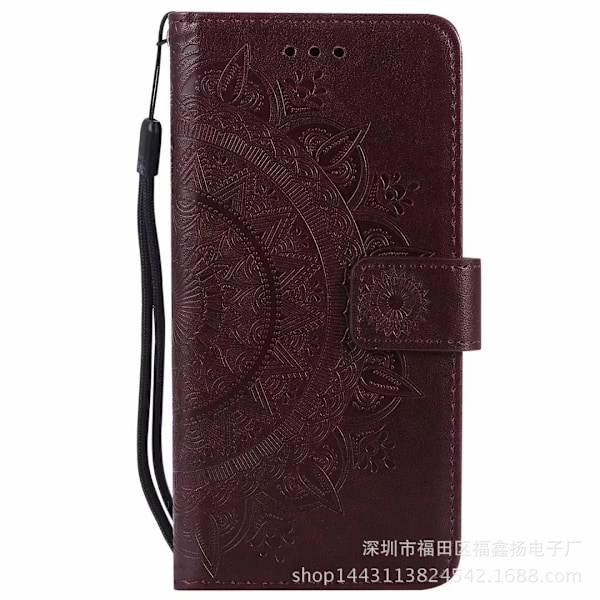 Etui til iPhone 13 Pro Max brun Totem 3D-preget Halv Blomsterlommebok med Kortholder