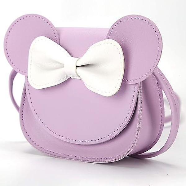 Liten Museøre Sløyfe Crossbody Veske, PU Skulderveske Håndveske for Barn Jenter Småbarn (Sløyfe&lilla)