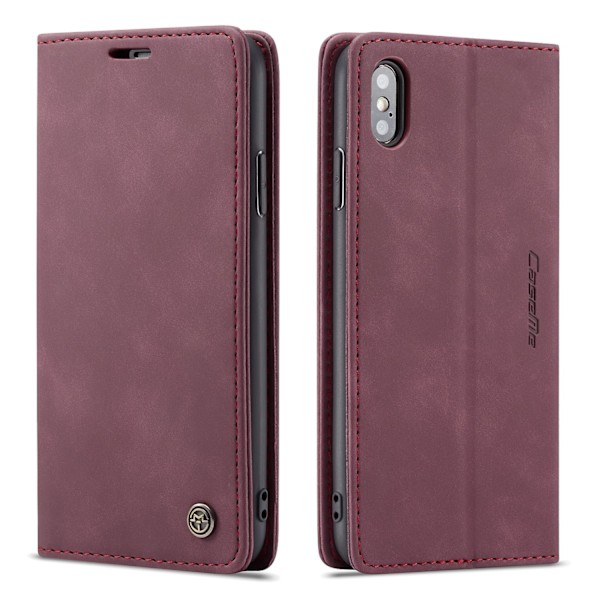 Fodral för iPhone 15 PLUS Vinröd Retro Matt Plånbok med Korthållare Flip