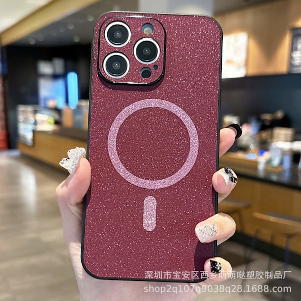 Etui til iPhone 14 Claret klassisk frostet glitter Magnetisk stjernebesat lædertekstur