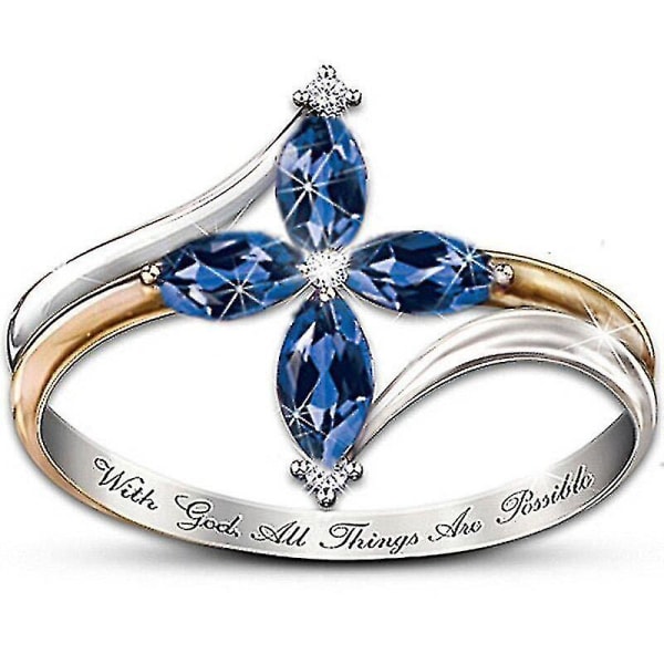 Nytt mode Blue Flower Marquise Zircon Two Tone Ring - Europeisk och amerikansk populär Blue Flower Marquise Zircon Tvåfärgad Ring