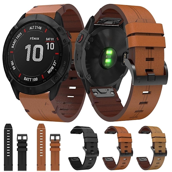 Lærreim kompatibel med Garmin Fenix 6X Sapphire