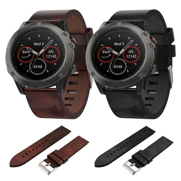 Sort Sort Læder Urrem kompatibel med Garmin Fenix 5x Sapphire