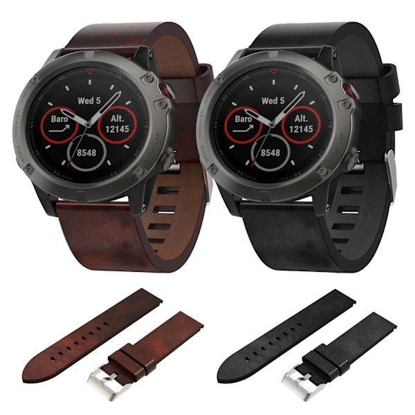Svart Svart Lærreim kompatibel med Garmin Fenix 5x Sapphire