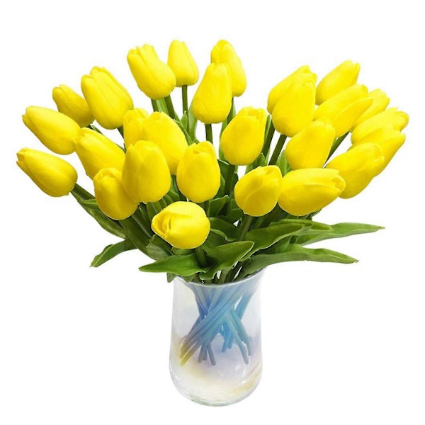 30 st Konstgjorda Tulpaner Blommor Real Touch Tulpaner Falska Holland Pu Bukett Latex Blomma Vit (gul)