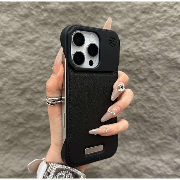 Etui til iPhone 15 Plus, svart, rammeløs, aromaterapi, lær, magnetisk metall