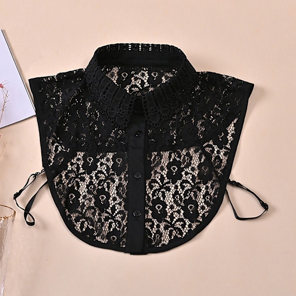 Dame falsk krage Avtakbar halv Chiffon Matchende Skjorte Fas black
