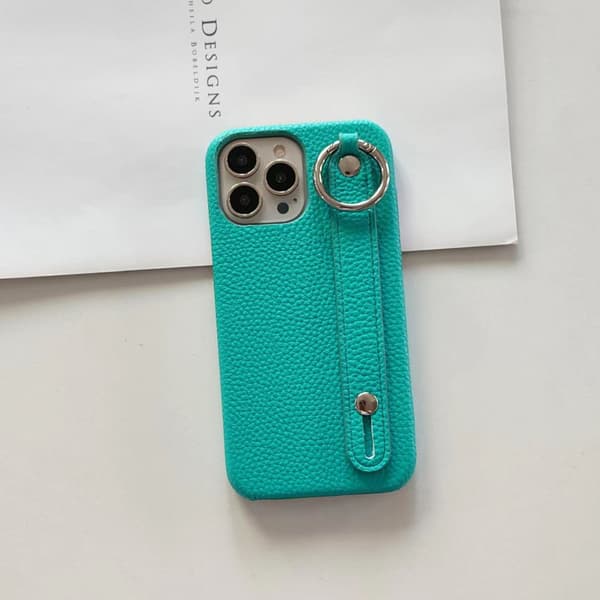 Etui til iPhone 16promax Søblå Pebbled håndledsring stand