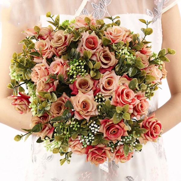 Kunstig Silke 1 Bund Krøllet Rose Blomsterbuket Bord Hjem Bryllup Dekoration Falske Blomster Håndværk Del Wine red