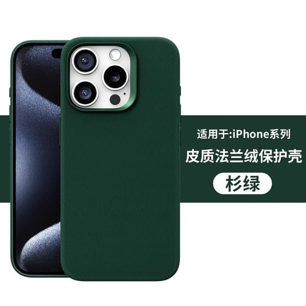 Etui til iPhone 14 Fir Grøn lædertekstur flannel magnetisk efterår og vinter fuld krop